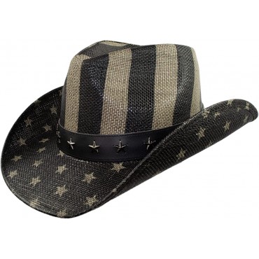 Vintage Patriotic USA American Flag Stars and Stripes Western Cowboy Hat for Men or Women Shapable Brim - B8IWGOEW8