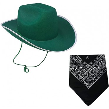 Western Green Cowboy Hat with Black Bandana - BDNE940HB