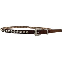 Western Style Rhinestone Brown Faux Leather Hat Band Bedazzled Accessory Belts for Cowboy Hats Cowgirl Costume and Rodeo Outfits for Women 27 Inches - BXB85ZQAL