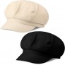 2 Pieces Summer Newsboy Cap Adjustable Visor Beret Hats Soft 8 Panels Vintage Cabbie Hat Octagonal Cap for Women Girls - B0GI0HMAV