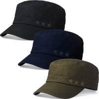 3 Pack Men's Cotton Military Caps Cadet Army Caps Embroidered Star Military Hats for Men Solid Patrol Cap Flat Top Hats - BDVRIGP1T