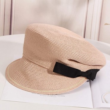 ASO-SLING Plain Color Brim Beret Hats for Womens Elegant Straw Newsboy Cap Female Lady Bowknot Military Caps - B26QS1NDC