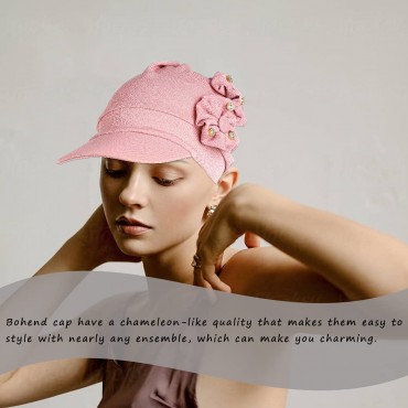 Bohend Slouchy Brimmed Cap Flower Elastic Turban Headwear Hair Loss Headband for Women and Girls - BM8IZMWII