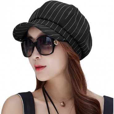 Casual Summer Spring Newsboy Caps for Women Striped Print Cotton Elegant Adjustable Berets Hats - BE9FTHU4M