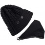 CHERRY POPO Cuffed Cable Beanie Toque Adjustable Face Mask Men Women 2-Pieces Winter Knit Hat & Face Mask Set for Unisex Skull Ski Warm Cap Black - BH125H37Q