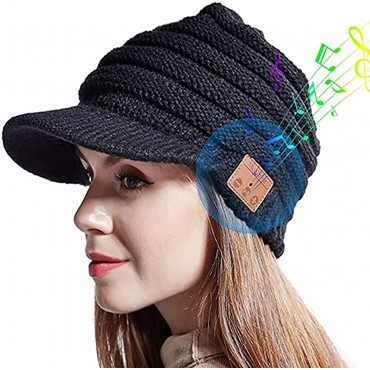 CHEZBABY Women Men Bluetooth Newsboy Cabbies Beret Winter Beanie Warm Cotton Painter Crochet Knit Visor Hats with Brim - BKVDCOOGK
