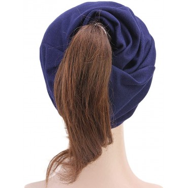 DORALLURE Visor Ponytail Beanie Baggy Slouchy Tail Cotton Skullcap Warm Headscarf Winter Hat - B6AEWVJBG