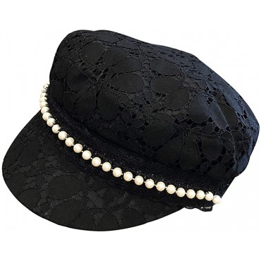 Fashion Newsboy Cap for Women's Breathable Lace Lady Fiddler Cap Elegant Pearl Autumn Gatsby Pageboy Hat - B194D0MU6
