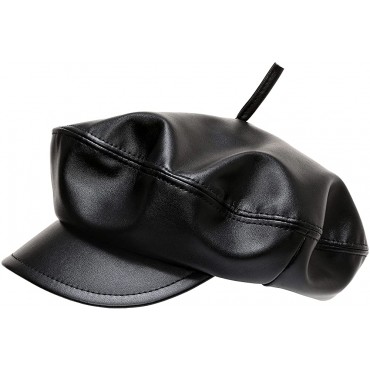 GEDISEN Beret Newsboy Cap Adjustable Size Leather Hat Artist Fashion Hats for Women Ladies - BW1QRY7S7