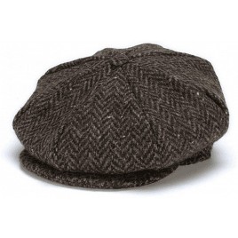 Hanna Hats of Donegal Hat Eight Piece Irish Flat Cap for Men's Driving Cap Made in Ireland 100% Wool Tweed Brown Herringbone X-Large - BRDI2BKUE