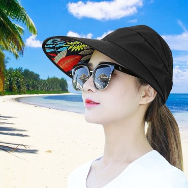 HINDAWI Sun Hats for Women Wide Brim UV Protection Sun Hat Summer Beach Packable Visor - B5LHVYS85