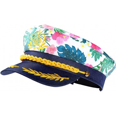 KESYOO Admiral Captain Hats Pink Flower Sailor Costume Cap Adjustable Hat Navy Marine Cap Hat for Women Men - BH30TEHTT