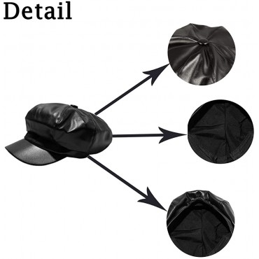 Leather Newsboy Hats for Women 8 Panel PU Leather Cabbie Painter Hat Baker Boy Hat Beret Cap with Elastic Band at Back for Finding a Suitable Head Position Black - B8J9ERJRY