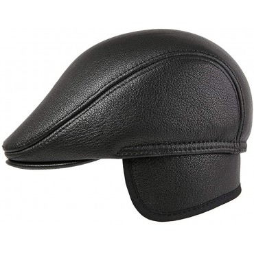 Men's Vintage Newsboy Cap PU Leather Fashion Ivy Flat Gatsby Hat Winter Warm Golf Driving Hats - BQ9KKYXO8