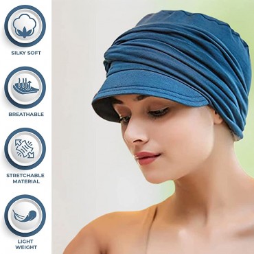 SAKUCHI Newsboy Cap for Women Chemo Headwear Bamboo Turban Visor & Detachable Band 2 Piece - BVU9KDTQT