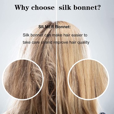 Silmer 100% Mulberry Silk Bonnet 22 Momme Silk Hair Wrap for Sleeping Silk Sleep Cap for Women Hair Care with Elastic Breathable Non-Slip for Curly Hair Black - BDBX1391D