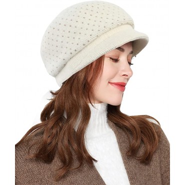 Sumolux Womens Beret Cap Winter Beanie Newsboy Cap Hat French Knit Warm with Visor for Lady - BU6RAZKA7