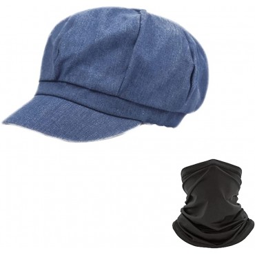 U2BUY Classic Newsboy Cap for Women Mens Cabbie Gatsby Visor Beret Elastic Back Octagonal Outdoor Hat with Tube Scarf - BDB5IJF4F