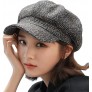 Vintage Plaid Women Wool French Beret Newsboy Hat Winter Warm Gatsby Adjustable Visor Cabbie Cap Octagonal Woolen Painter Hat - B9W9FJD0Y