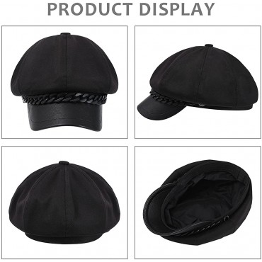 WELROG Newsboy Hats for Women Winter Brim Octagonal Beret Cap Hat Black - BOIS52MXP