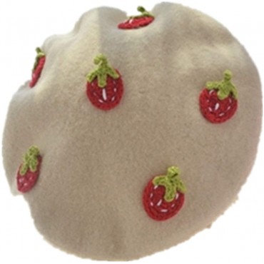 Woman Wool Felt Flat Top Berets Japanese Comfortable Handmade Strawberry Cabbie Hat Casual Warm Lined Newsboy Caps for Girl - BPZE63HLT