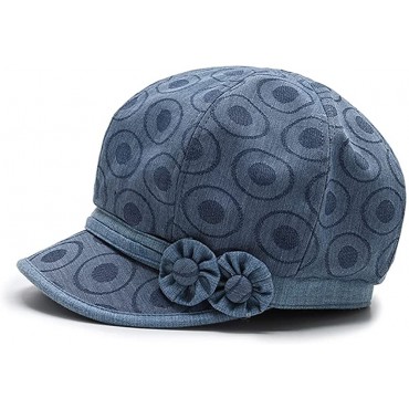 Women Flower Trim Newsboy Hats and Caps Cotton Cancer Headwear Chemo Hair Loss Head Coverings 50+ UPF Sun Protection Summer - B5CKF7C2V