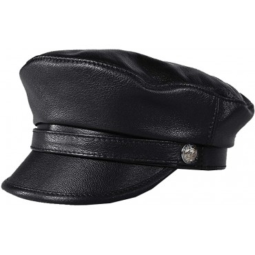 Women Men Genuine Leather Newsboy Cap Fashion Lady Fiddler Cap Vintage Gatsby Pageboy Hat for Womens Teens Girls - BTT73GGLC