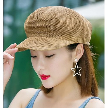 Women Summer Straw Newsboy Cap Beret Breathable Mesh Octagonal Cap Sun Hat Beach Hats for Women - BJVFDVVYV