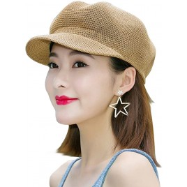 Women Summer Straw Newsboy Cap Beret Breathable Mesh Octagonal Cap Sun Hat Beach Hats for Women - BJVFDVVYV