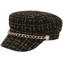 Womens Chain Decorate Plaid Military Cap Handscrafted Flat Top Cotton Newsboy Hats Ladies Captain Cap - BH2DBIYAQ