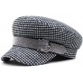 Women's Fashion Shiny Newsboy Hat with Rhinestone Metal Buckle Houndstooth Tweed Fiddler Cap Visor Beret Cap - BLZYLRXDE