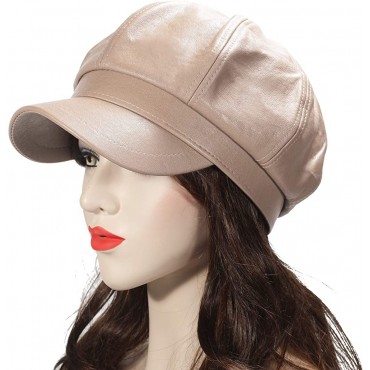 ZLYC Womens PU Leather Newsboy Caps Gatsby Cabbie Hat for Girls - BTTOH6XR6