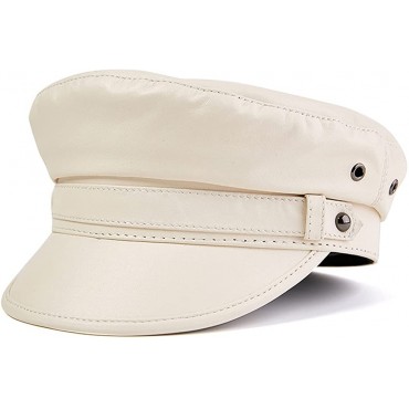 zoudelong21321 Leather Hat Rock Milit-ARY Hat Men Genuine Leather Cap Motorcycle Coffee Male Sailor Hat for Men Color : White Hat Size : L55-56cm - B1GTLQ738