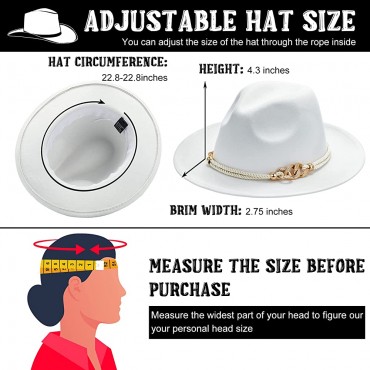 2 Pack Wide Brim Felt Fedora Hats for Women Panama Hat with Ring Belt Buckle Vintage Floppy Hat Dress Hat Large Size White - BR1ZZKUJ9