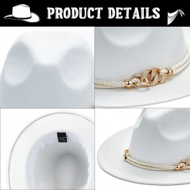 2 Pack Wide Brim Felt Fedora Hats for Women Panama Hat with Ring Belt Buckle Vintage Floppy Hat Dress Hat Large Size White - BR1ZZKUJ9