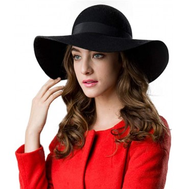 Anycosy Wool Floppy Hat for Women Wide Brim Felt Fedora Panama Hats - BGBX6UT9B