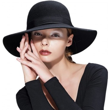 Anycosy Wool Floppy Hat for Women Wide Brim Felt Fedora Panama Hats - BPE5Y9BPZ