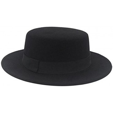 ASTRQLE Fashion Black Wool Blend Flat Brim Elegant Fedora Hat Panama Style Bowler Cap Jazz Hat with Belt for Winer Autumn - B3KZM1X73