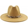 Cityelf Women Fedora Hats Felt Wide Brim Panama Hat with Gold Chain Buckle Belt - B6J22FP2F