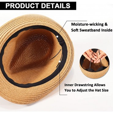 Echolife 2 Pack Men Women Straw Fedora Hat Roll Up Short Brim Trilby Panama Summer Beach Sun Hats - BGJT5HAME