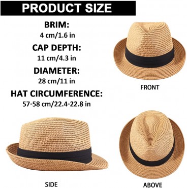 Echolife 2 Pack Men Women Straw Fedora Hat Roll Up Short Brim Trilby Panama Summer Beach Sun Hats - B3KS3ZXHG