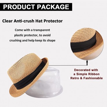 Echolife 2 Pack Men Women Straw Fedora Hat Roll Up Short Brim Trilby Panama Summer Beach Sun Hats - B3KS3ZXHG