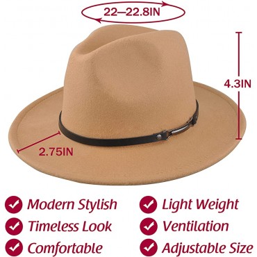 EINSKEY Women's Felt Fedora Hat Wide Brim Panama Hat with Belt Buckle Trilby Hat - BEAE96DDB