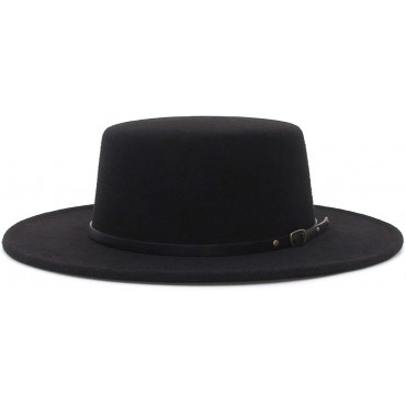 EOZY Women Men Classic Felt Fedora Hat Wide Brim Flat Top Jazz Panama Hat Casual Party Church Hat - B5TPQJ5BV