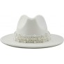 EOZY Women's Vintage Pearl Band Fedora Hat Trendy Wide Brim Trilby Panama Hat - B74R6WE8B