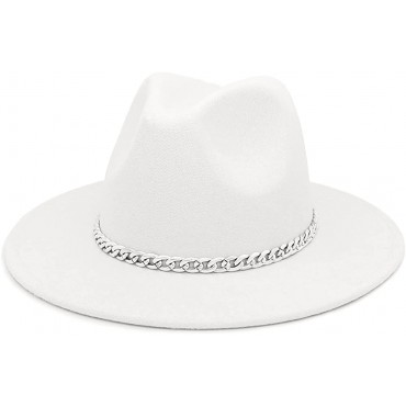 Gossifan Classic Wide Brim Fedora Hat with Chain Belt Buckle - BEZTWFZ17