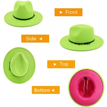 Gossifan Fedora Hats for Women Wide Brim Two Tone Felt Panama Hat with Belt Buckle - B182LG3S5