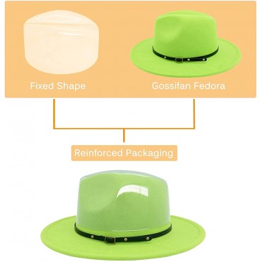 Gossifan Fedora Hats for Women Wide Brim Two Tone Felt Panama Hat with Belt Buckle - B182LG3S5