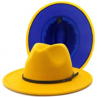 Gossifan Fedora Hats for Women Wide Brim Two Tone Felt Panama Hat with Belt-Buckle - BFT82JZO2
