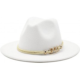 Gossifan Lady Fashion Wide Brim Felt Fedora Panama Hat with Ring Belt - BD0E5W4FQ